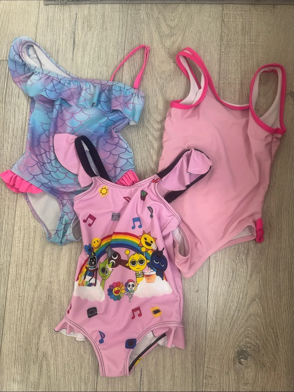 Kids Pink Cartoon Rainbow One-Piece Swimsuit Size 5-6